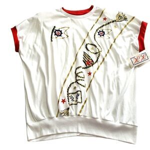 NWT K.K. Made in USA Vintage Nautical Anchor White and Red Top Sz 22W